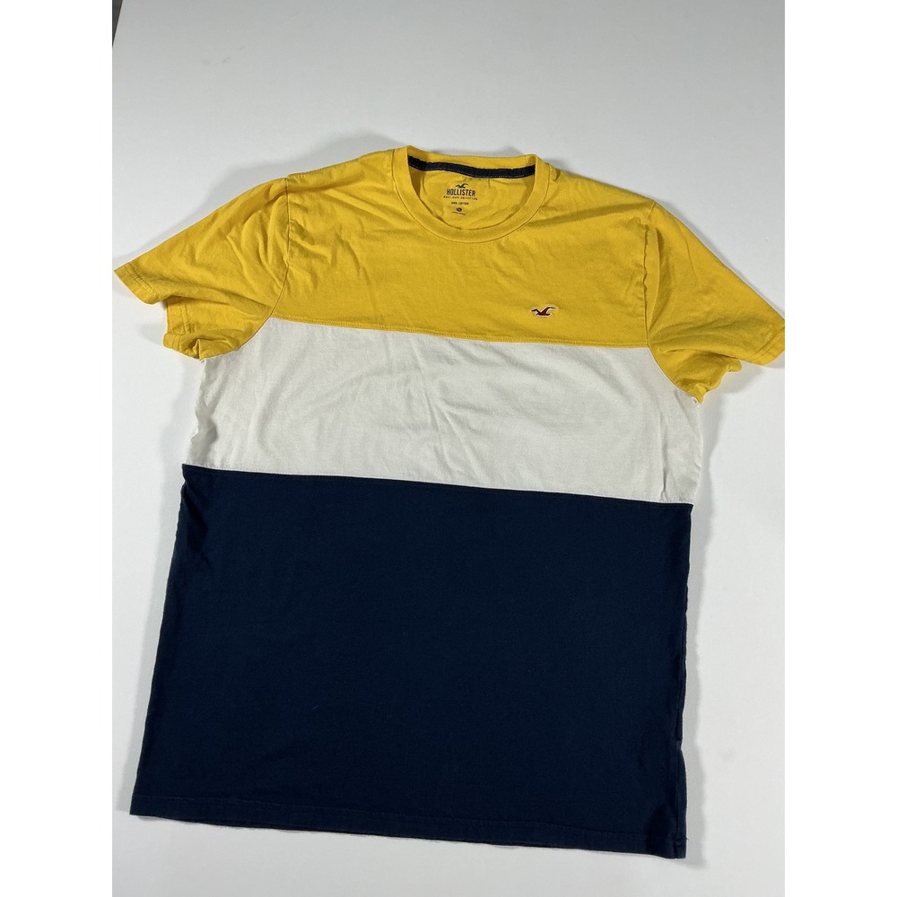Hollister Colorblock Crewneck T-Shirt Yellow White Navy Size XL